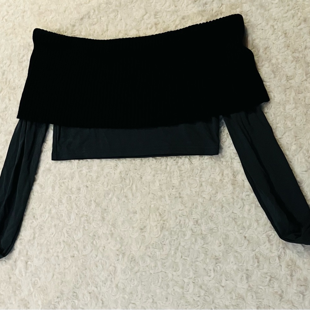 Edikted Black and Grey  Off-Shoulder Top with Long Sleeves. Brand new with tags.